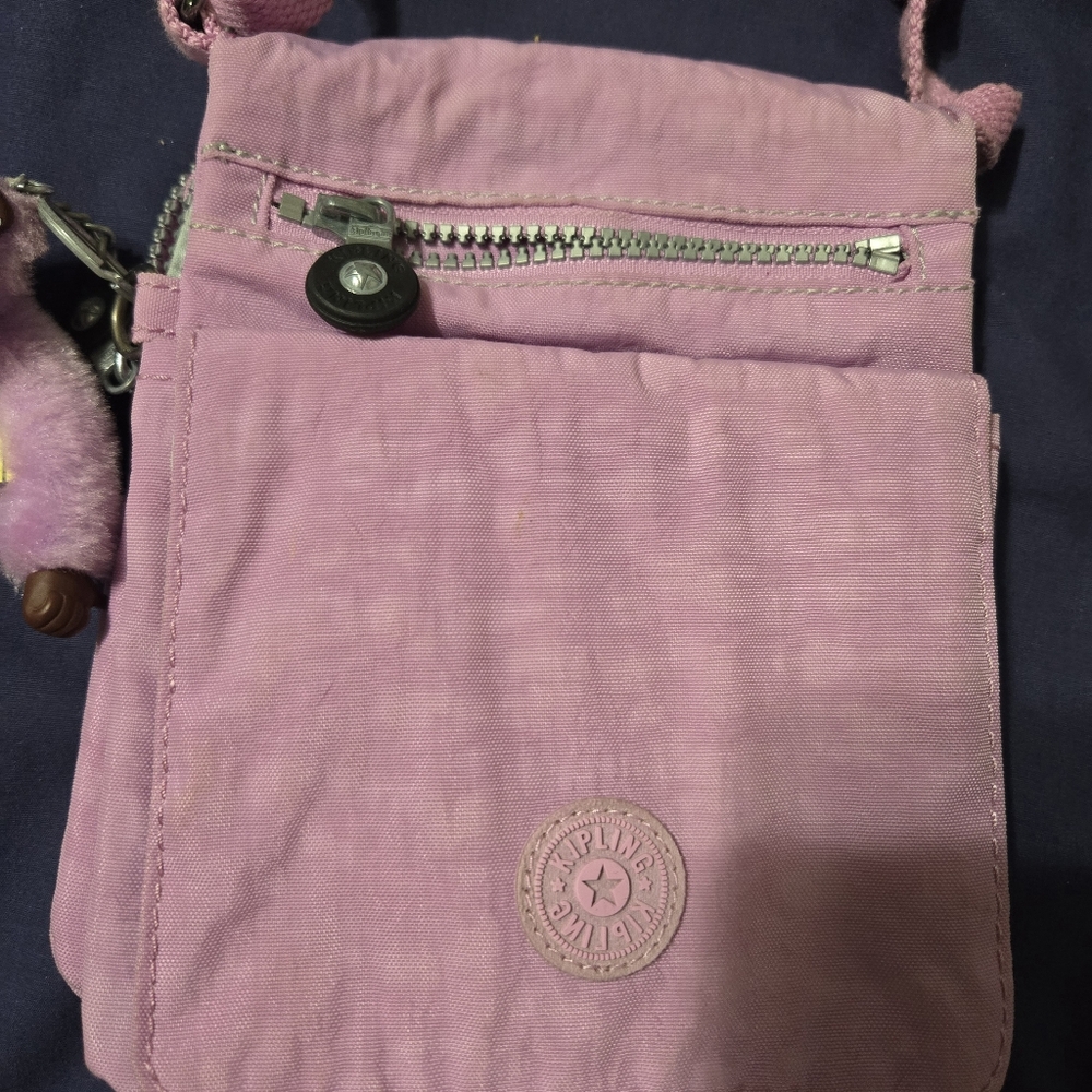 Kipling Light Pink Canvas Crossbody Bag With Pink And Brown Monkey Keychain - Picture 2 of 5